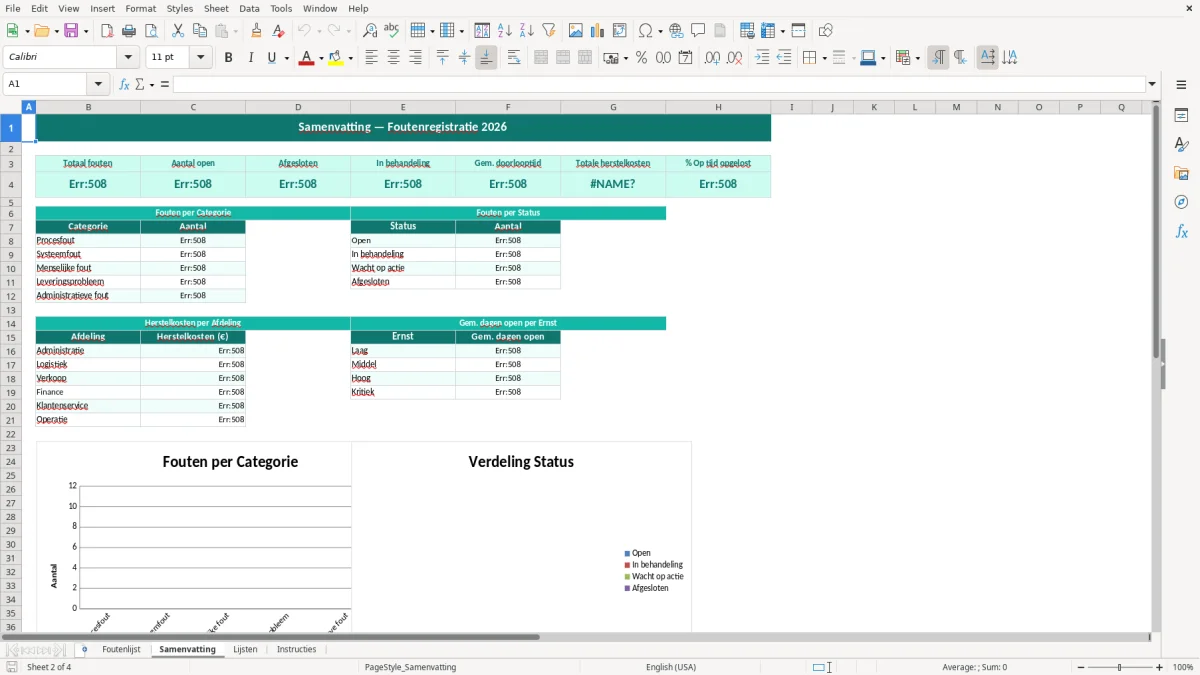 Captura de tela 2: Aba Samenvatting - Planilha Excel foutenlijst voorbeeld excel
