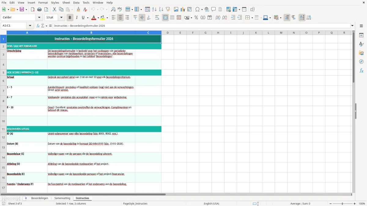 Captura de tela 3: Aba Instructies - Planilha Excel beoordelingsformulier voorbeeld excel