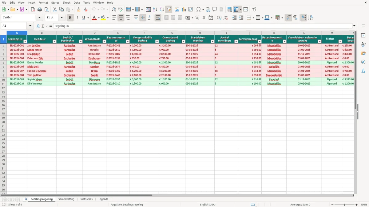 Captura de tela 1: Aba Betalingsregeling - Planilha Excel betalingsregeling voorbeeld excel