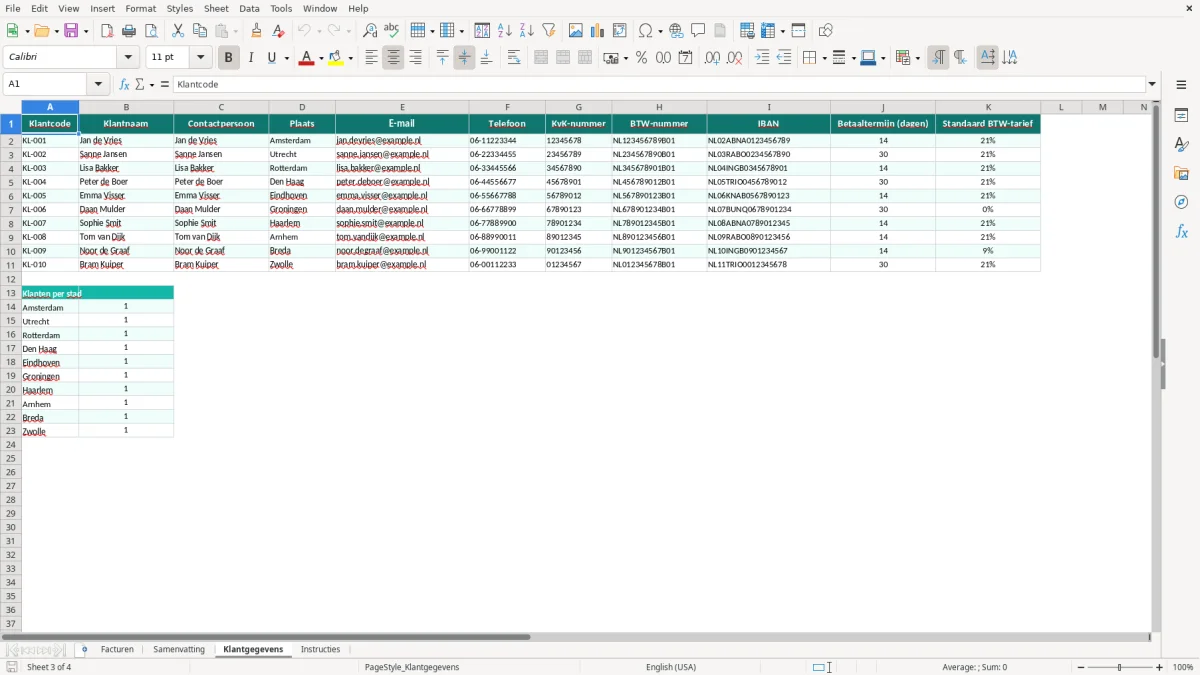 Captura de tela 3: Aba Klantgegevens - Planilha Excel factuur excel voorbeeld zzp downloaden