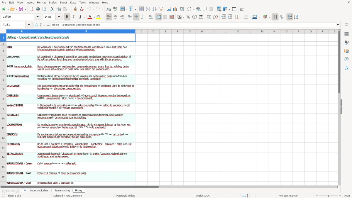 Captura de tela 3: Aba Uitleg - Planilha Excel loonstrook voorbeeld excel