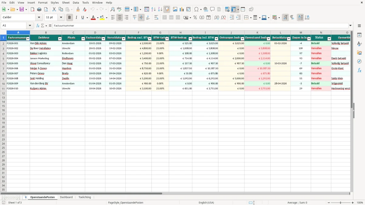 Captura de tela 1: Aba OpenstaandePosten - Planilha Excel openstaande posten voorbeeld excel