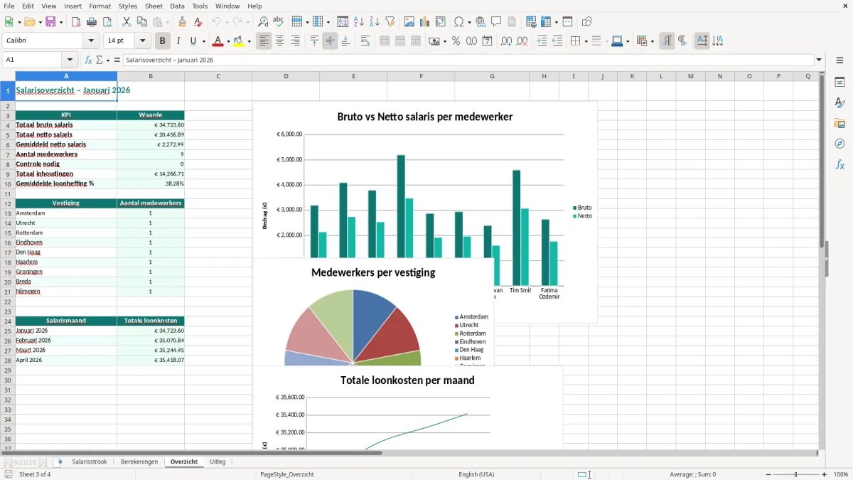 Captura de tela 3: Aba Overzicht - Planilha Excel salarisstrook excel template voorbeeld