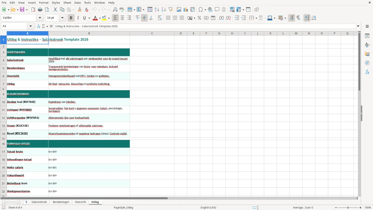 Captura de tela 4: Aba Uitleg - Planilha Excel salarisstrook excel template voorbeeld
