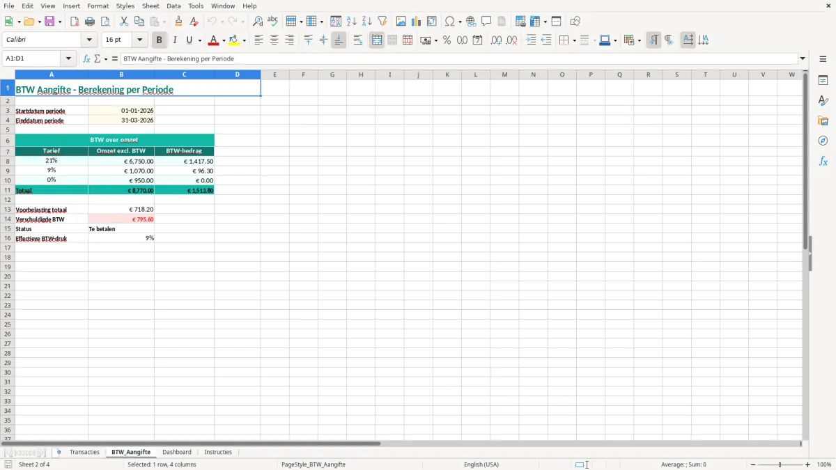 Captura de tela 2: Aba BTW_Aangifte - Planilha Excel btw aangifte voorbeeld excel
