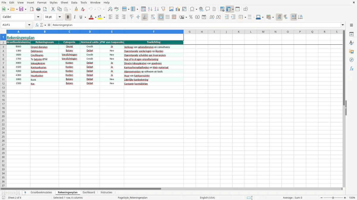 Captura de tela 2: Aba Rekeningenplan - Planilha Excel grootboekrekening voorbeeld excel