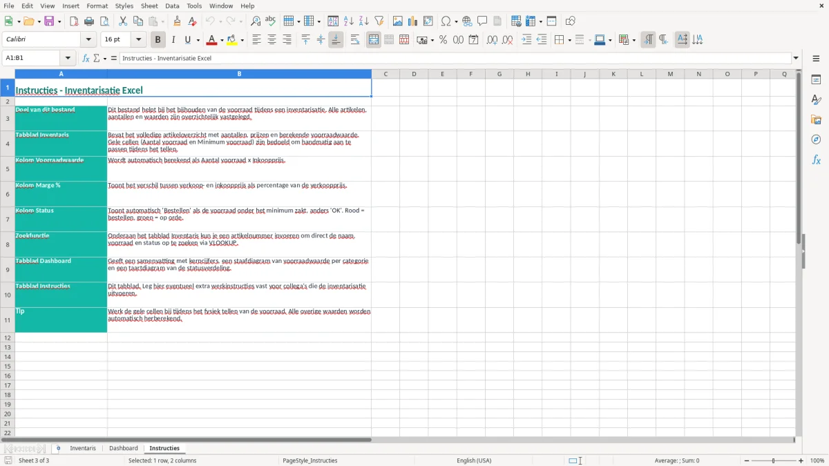 Captura de tela 3: Aba Instructies - Planilha Excel inventarisatie voorbeeld excel