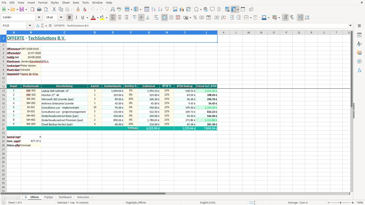 Captura de tela 1: Aba Offerte - Planilha Excel offerte voorbeeld excel