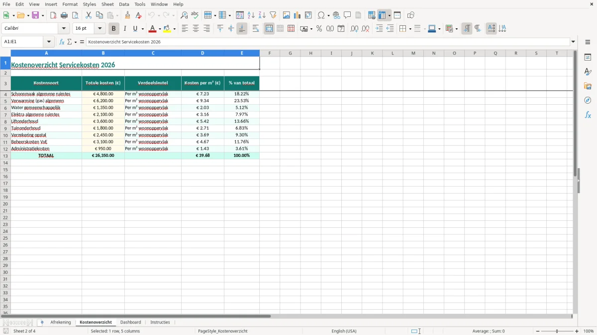 Captura de tela 2: Aba Kostenoverzicht - Planilha Excel servicekosten afrekening voorbeeld excel