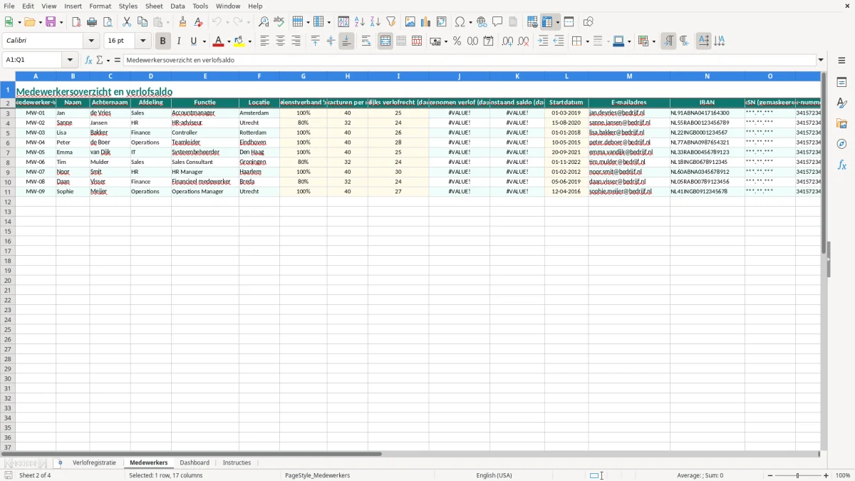 Captura de tela 2: Aba Medewerkers - Planilha Excel verlofplanning voorbeeld excel