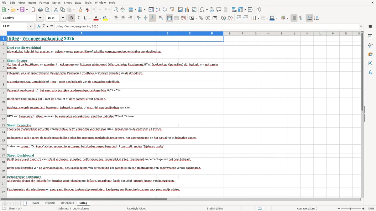 Captura de tela 4: Aba Uitleg - Planilha Excel vermogensplanning excel voorbeeld