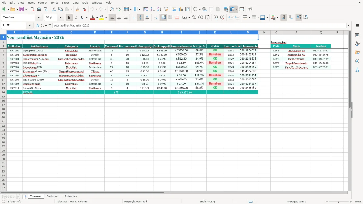 Captura de tela 1: Aba Voorraad - Planilha Excel voorraadlijst voorbeeld excel