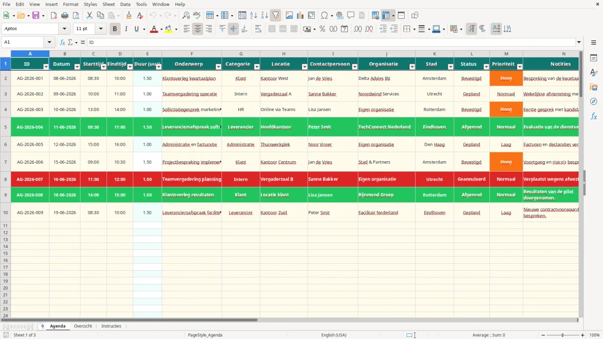 Captura de tela 1: Aba Agenda - Planilha Excel agenda voorbeeld excel