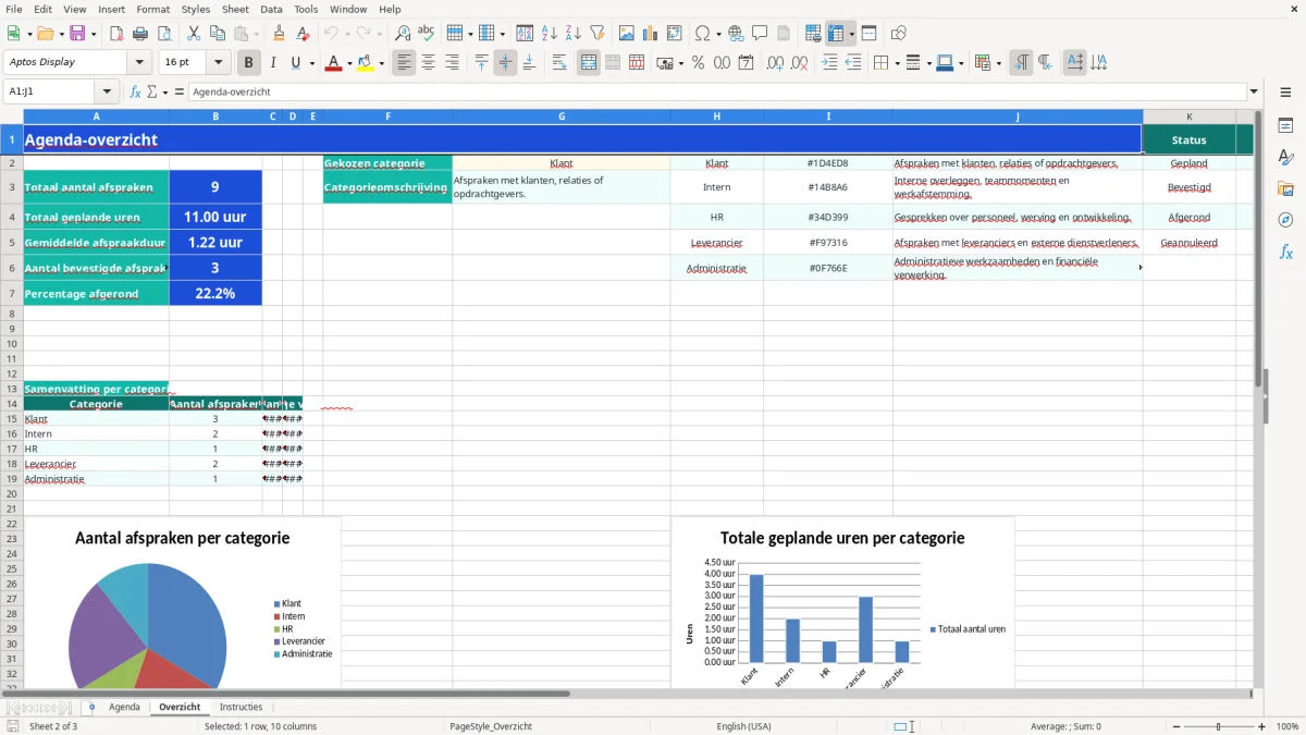 Captura de tela 2: Aba Overzicht - Planilha Excel agenda voorbeeld excel