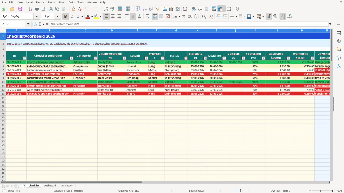Captura de tela 1: Aba Checklist - Planilha Excel checklist voorbeeld excel