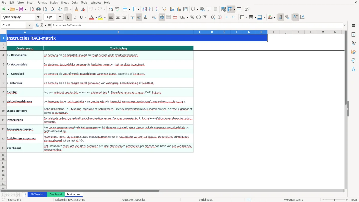 Captura de tela 3: Aba Instructies - Planilha Excel raci matrix voorbeeld excel